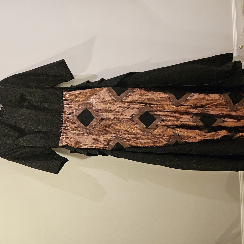 Elegant Black and Bronze Geometric Dress